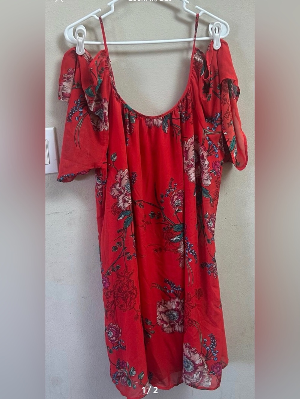 bailey blue Red Floral Off-Shoulder Midi Dress